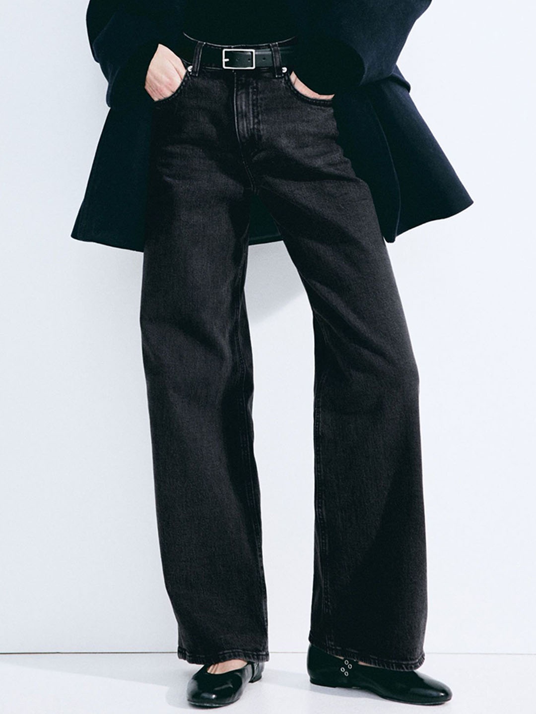 

H&M Wide High Jeans, Grey
