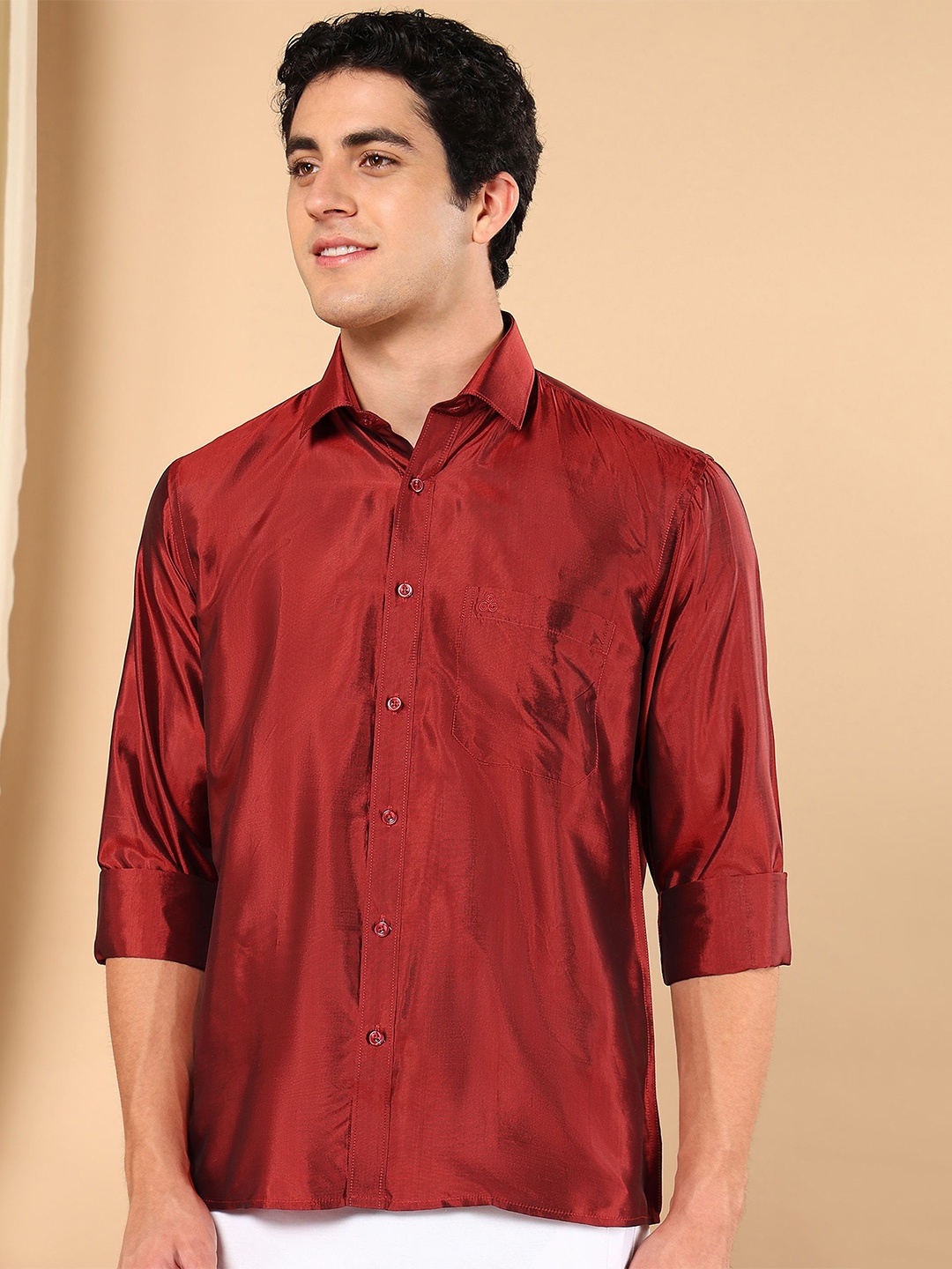 

TATTVA Men Classic Slim Fit Opaque Party Shirt, Maroon