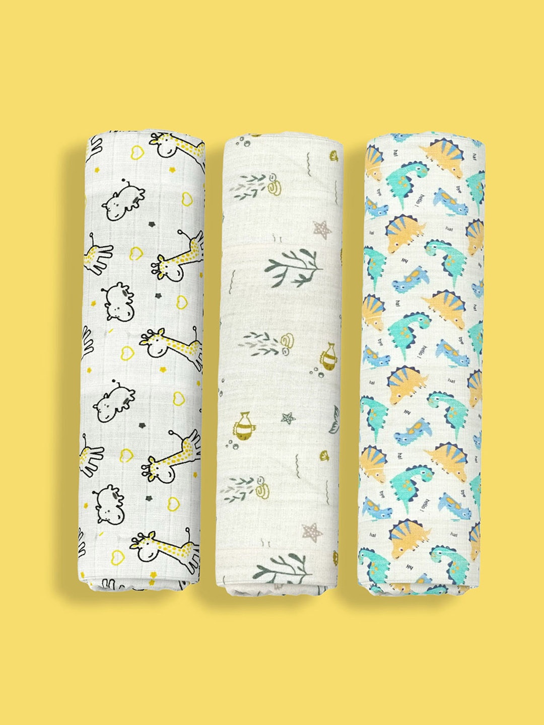 

Orange Sugar Pack Of 3 Printed Pure Cotton Swaddle, Off white