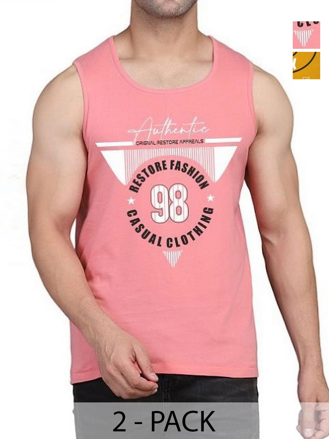 

WOOSTRO Men Pack Of 2 Typography Printed Round Neck Cotton Slim Fit T-shirts, Pink