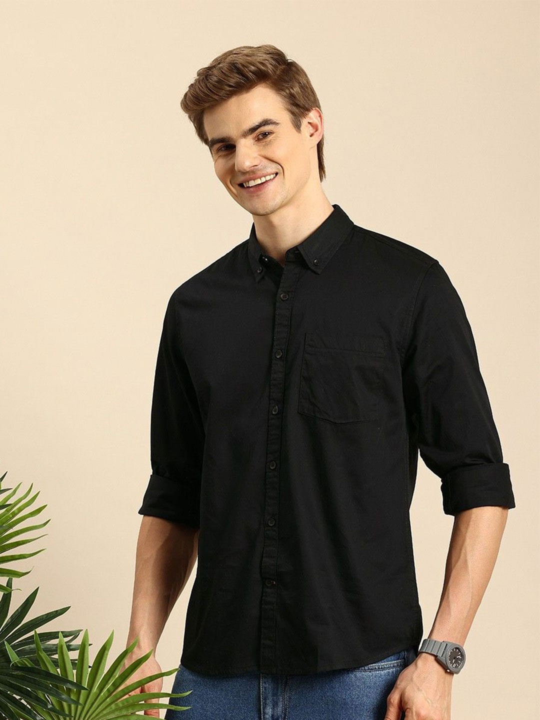 

WHY SO FAB Men Semi Sheer Casual Shirt, Black