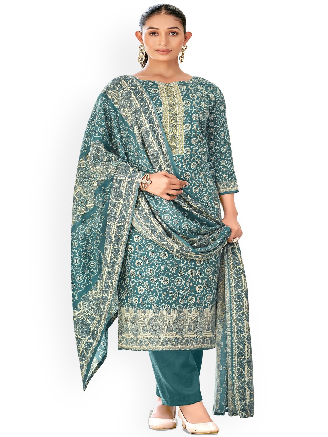 

DRAVINAM Trends Floral Printed Unstitched Dress Material, Blue