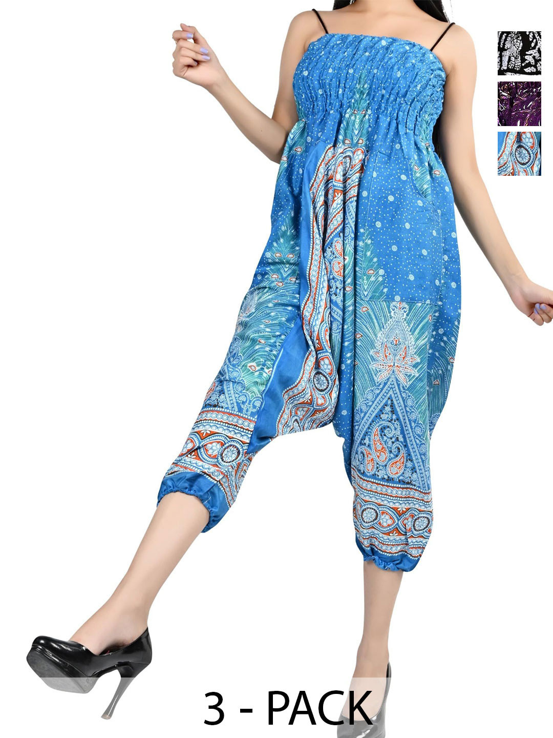 

NarNari Pack Of 3 Printed Mid-Rise Harem Pants, Blue
