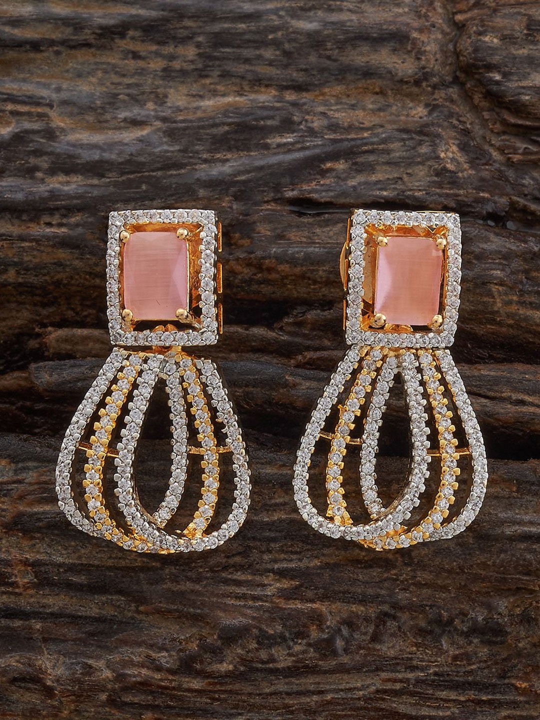 

Kushal's Fashion Jewellery Mint Teardrop Shaped Cubic Zircon Drop Earrings, Gold