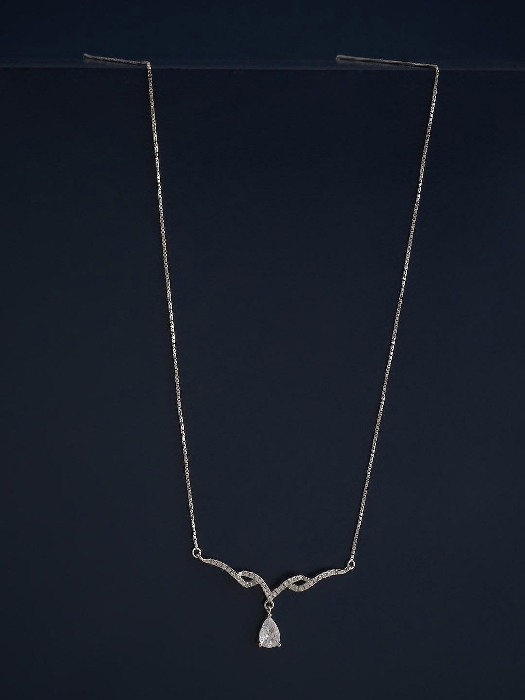 

Kushal's Fashion Jewellery 92.5 Silver Rhodium Plated CZ Stone Studded Necklace & Chain