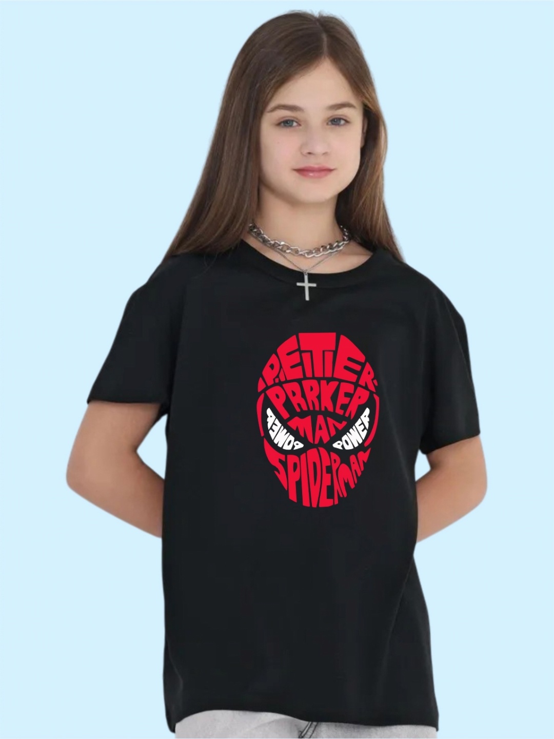 

Uniplanet store Girls Typography Printed Cut Outs T-shirt, Black