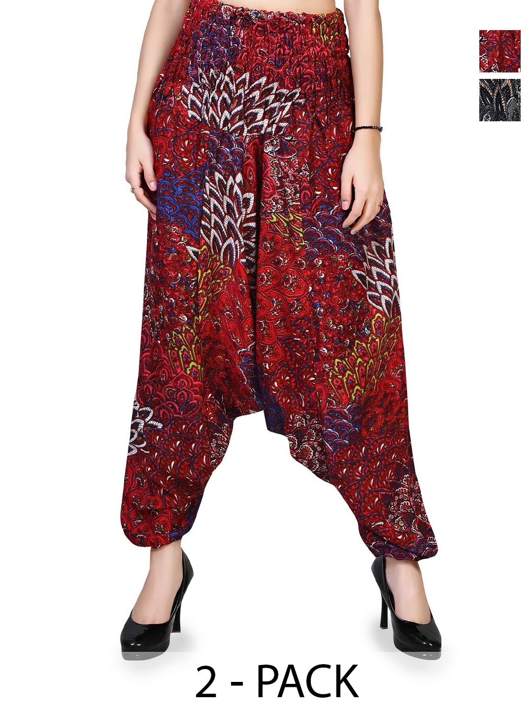 

NarNari Women Pack Of 2 Printed Mid-Rise Harem Pants, Blue