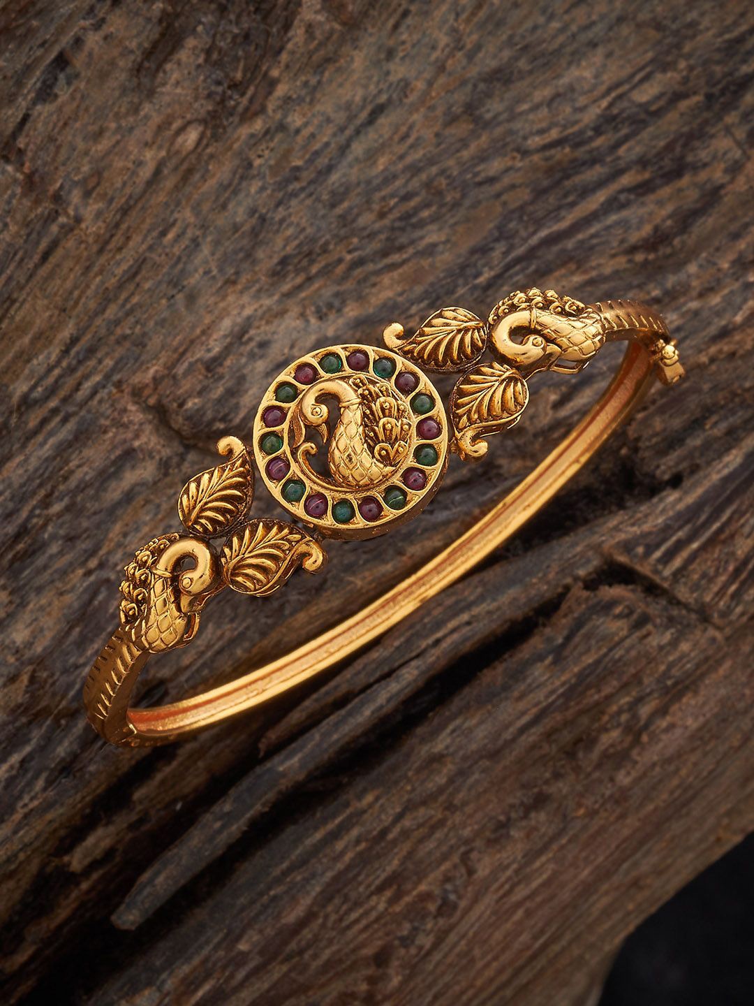 

Kushal's Fashion Jewellery Ruby Gold-Plated Antique Kada Bangle