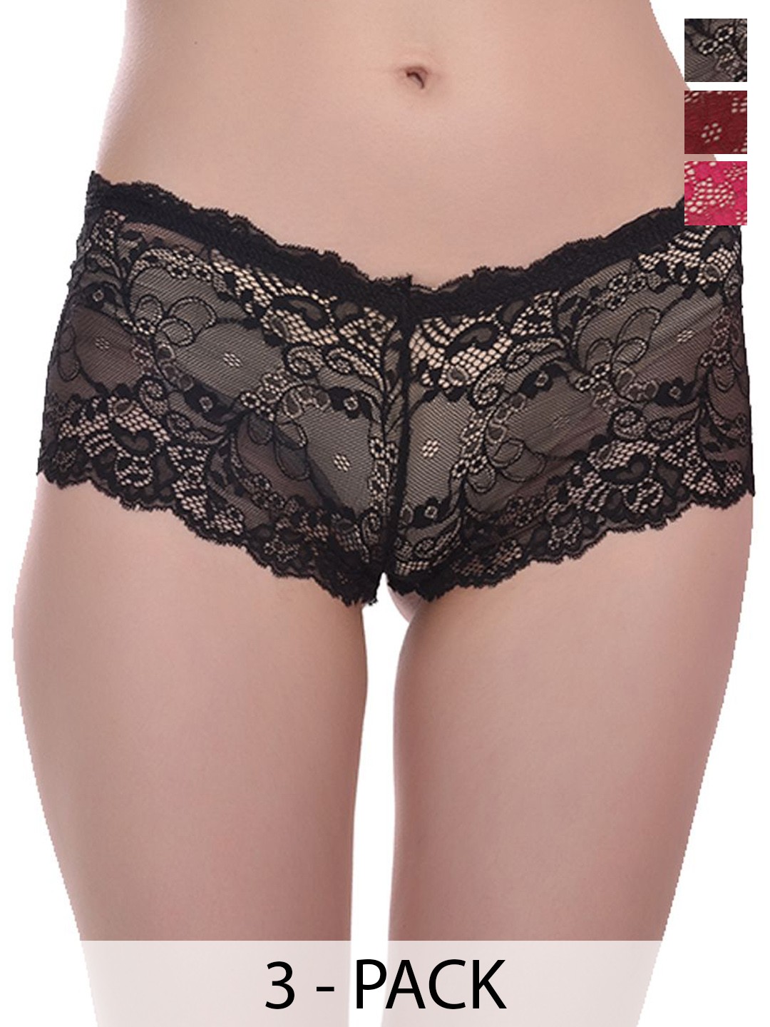 

Fleurt Women Pack Of 3 Assorted Lace Boy Shorts Briefs