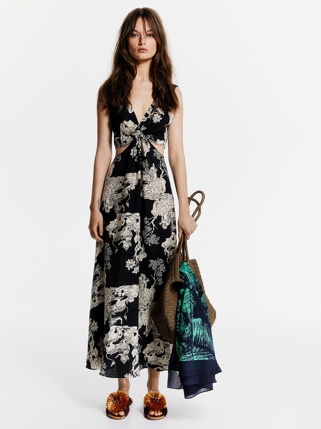 

H&M Twist-Detail Patterned Dress, Black