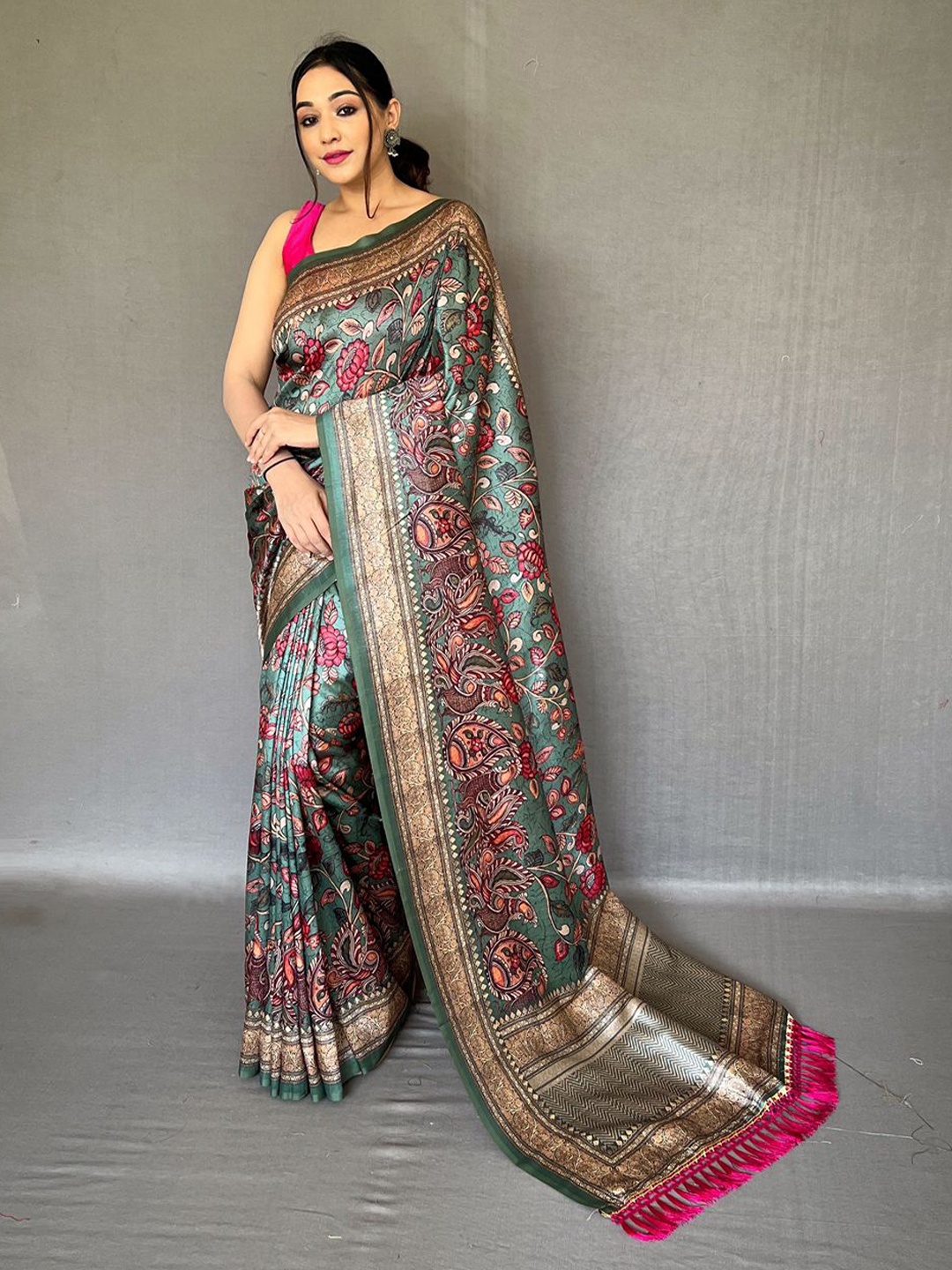 

TORONFRAS Floral Zari Art Silk Kanjeevaram Saree, Teal