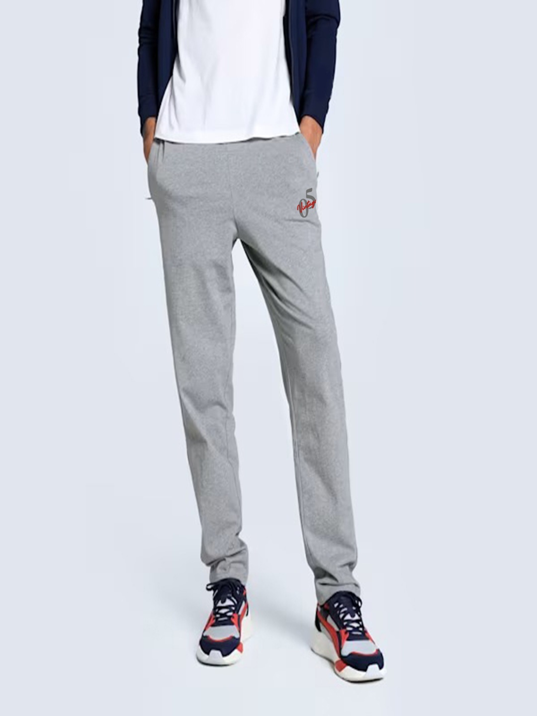 

Moda Rapido Men Cotton Straight Fit Mid Rise Track Pant, Grey melange
