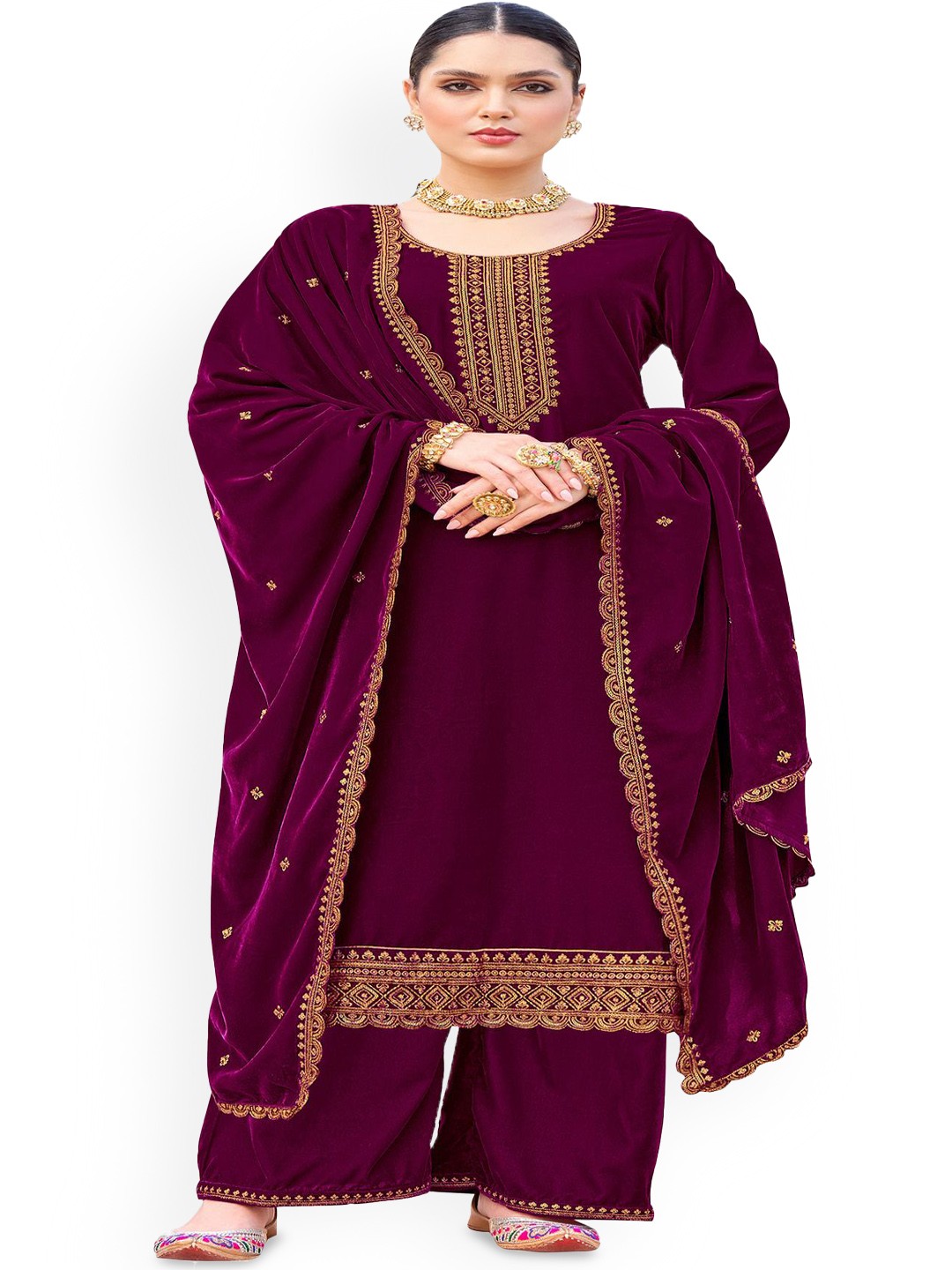 

DRAVINAM Trends Ethnic Motifs Embroidered Unstitched Dress Material, Maroon