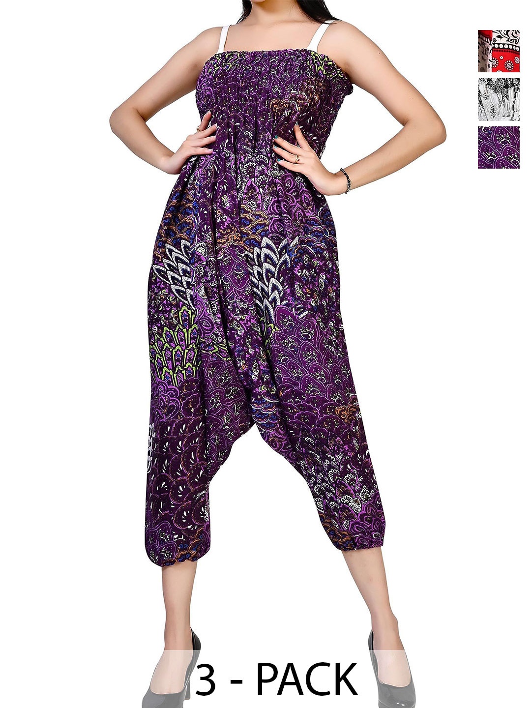 

NarNari Women Pack Of 3 Printed Harem Pants, Purple