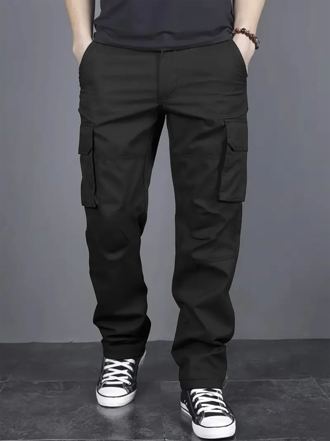 

ASHTOM Men Regular Fit Cotton Cargo Pants, Black