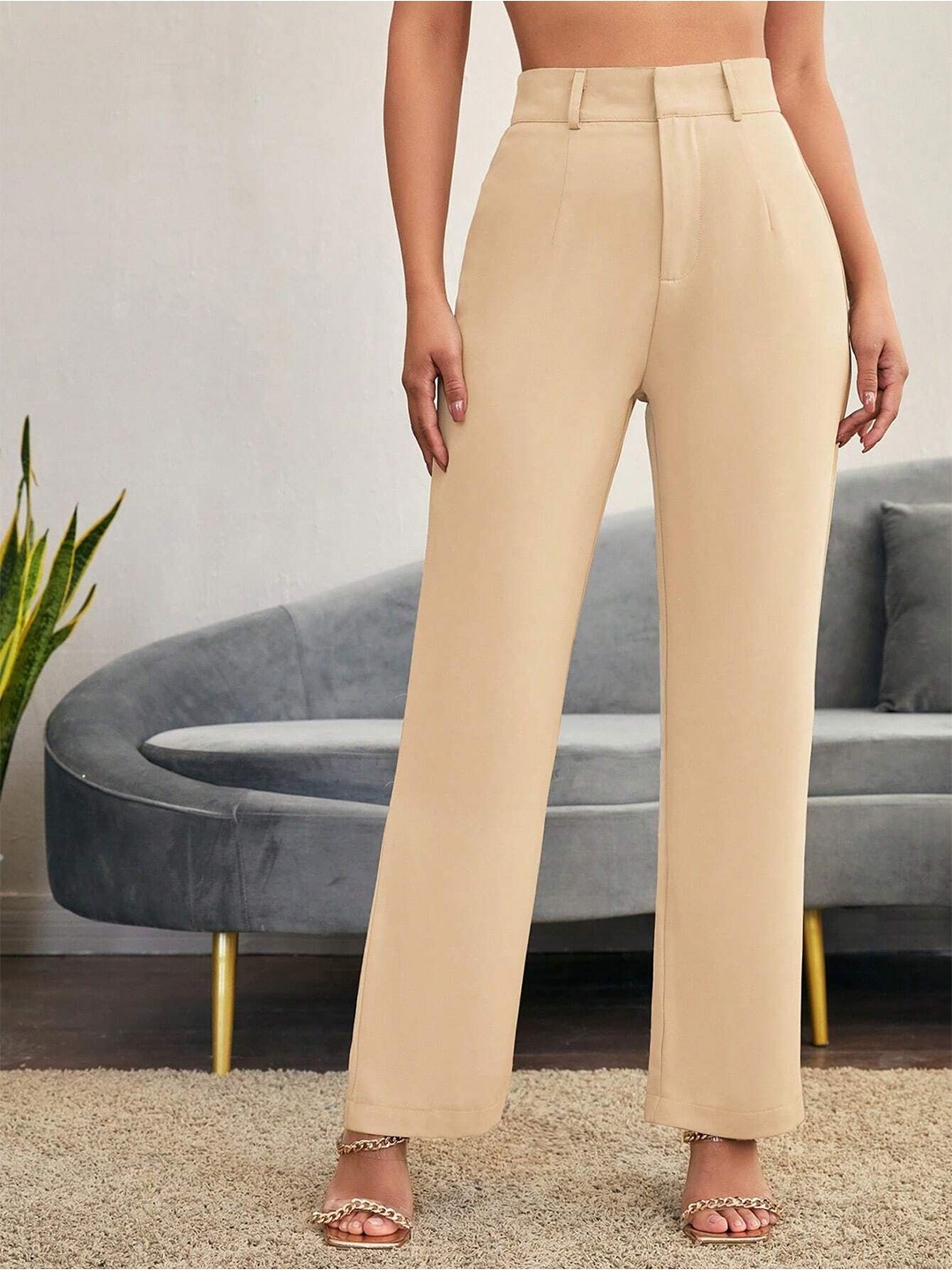 

FNOCKS Women Knitted Palazzos, Beige