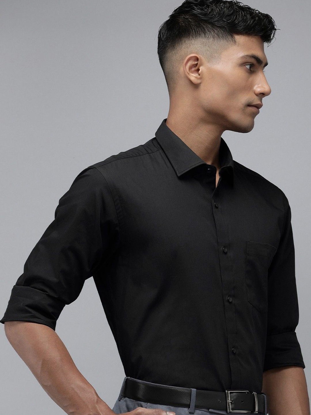 

NANCHI Men Semi Sheer Casual Shirt, Black