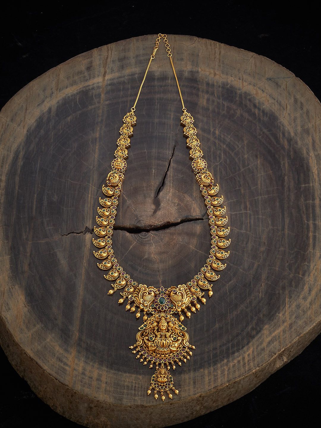 

Kushal's Fashion Jewellery Copper Ruby-Green Gold-Plated Antique Necklace