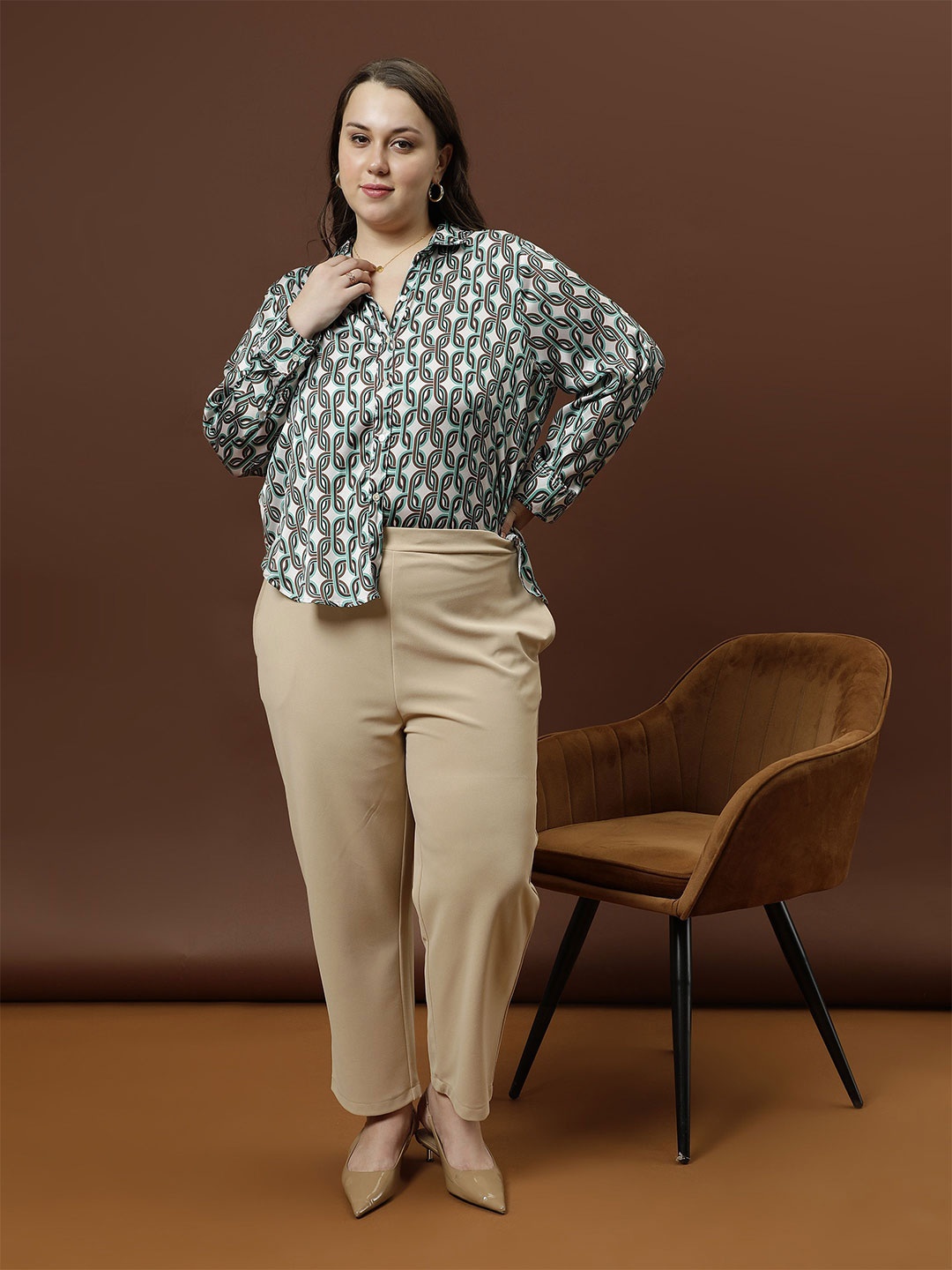 

Athena Ample Women Relaxed Opaque Printed Casual Shirt, Green