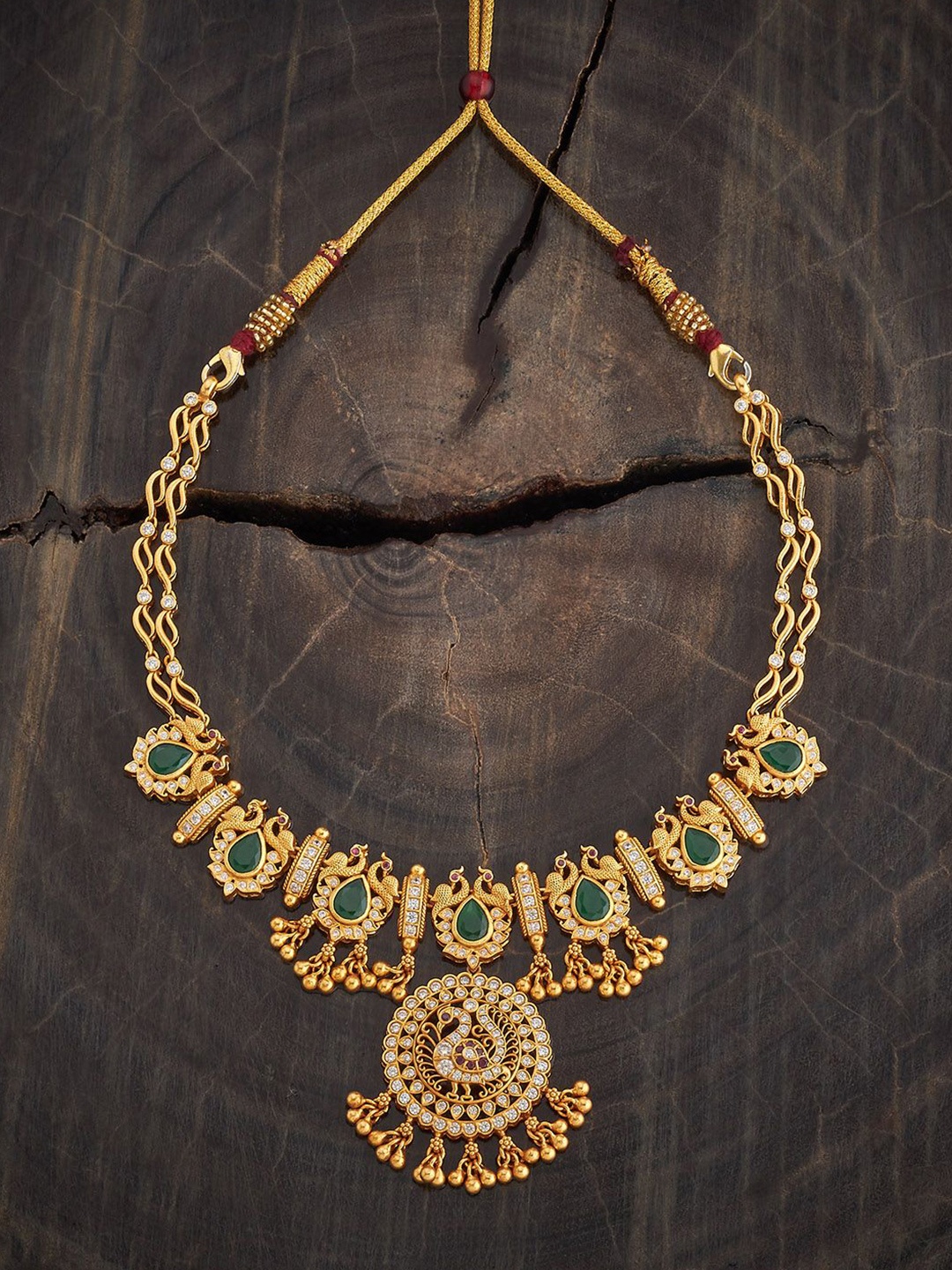 

Kushal's Fashion Jewellery 92.5 Sterling Silver Ruby-Green Gold-Plated Temple Necklace