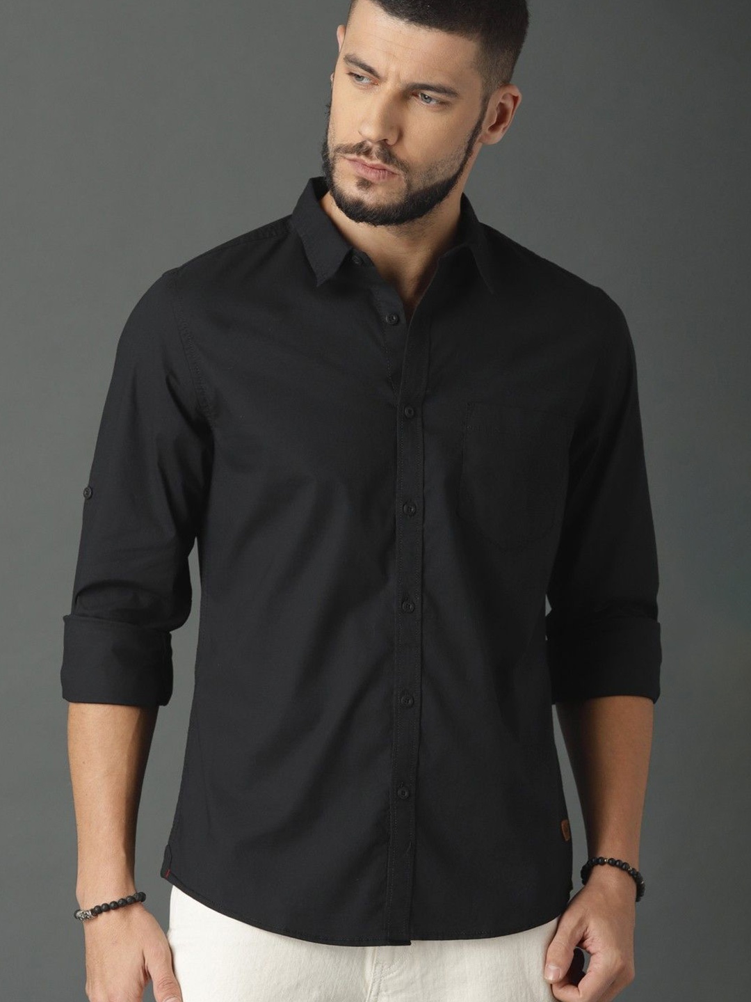 

NANCHI Men Semi Sheer Casual Shirt, Black