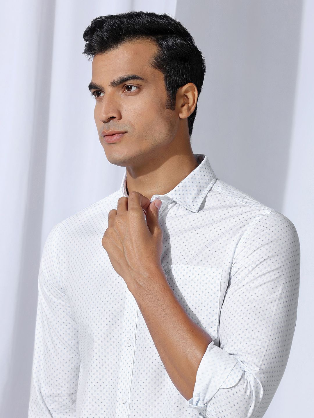 

Blackberrys Men India Slim Fit Spread Collar Micro Ditsy Printed Cotton Casual Shirt, White