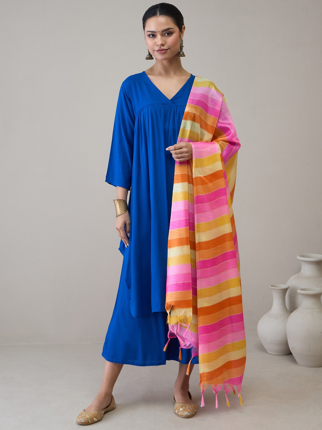 

InWeave Women Regular Kurta with Palazzos & With Dupatta, Blue