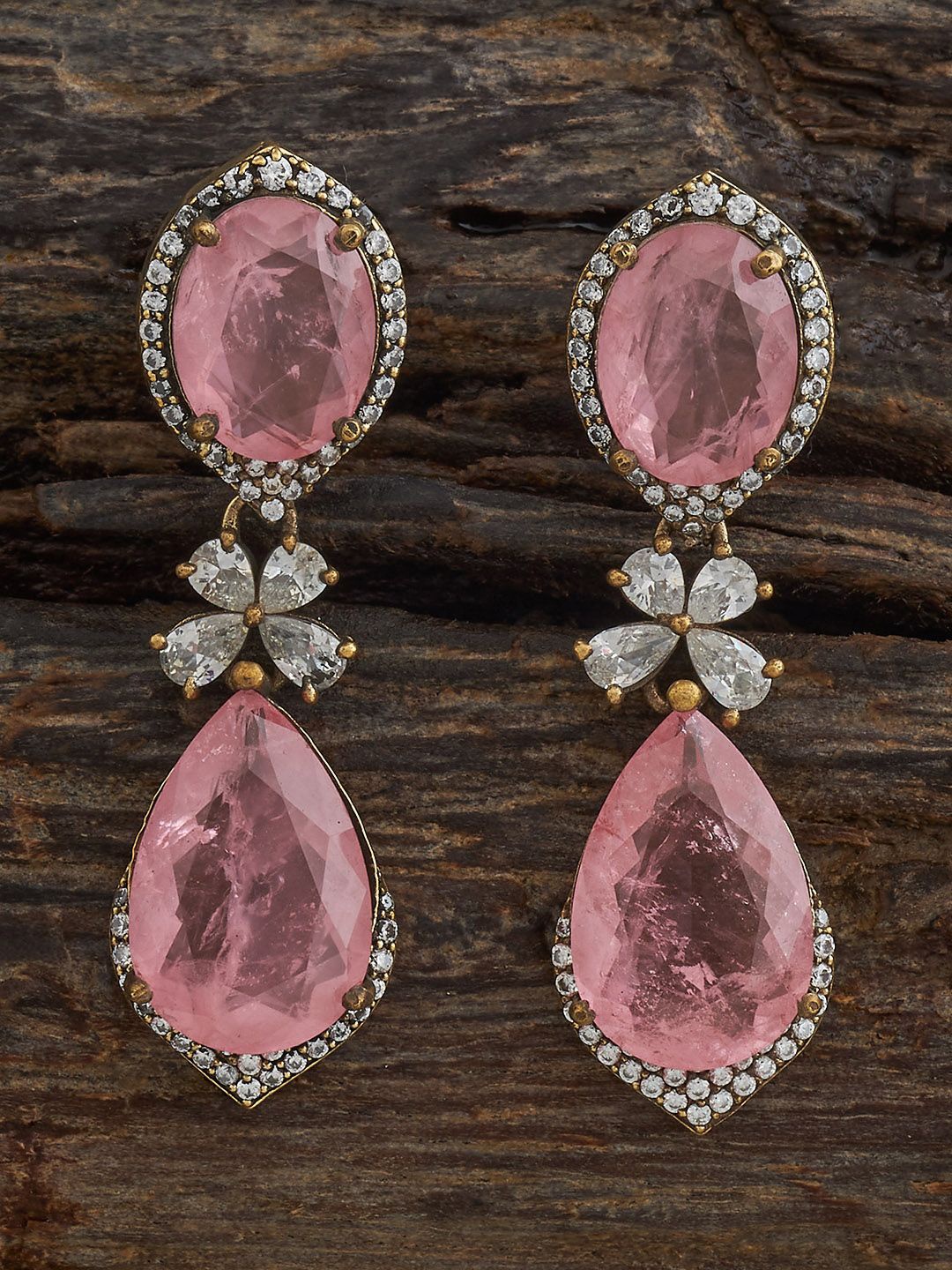 

Kushal's Fashion Jewellery Pink Contemporary Cubic Zircon Drop Earrings