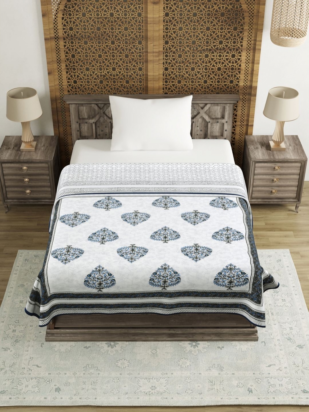 

Myntra Elegant Homes Grey & White Floral Printed Cotton 150 GSM AC Room Single Bed Dohar