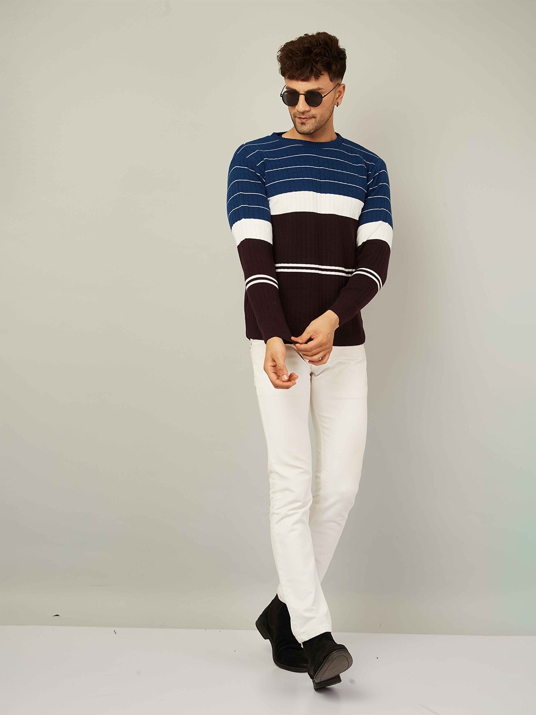 

Kveto style redefined Men Striped Pullover, Brown