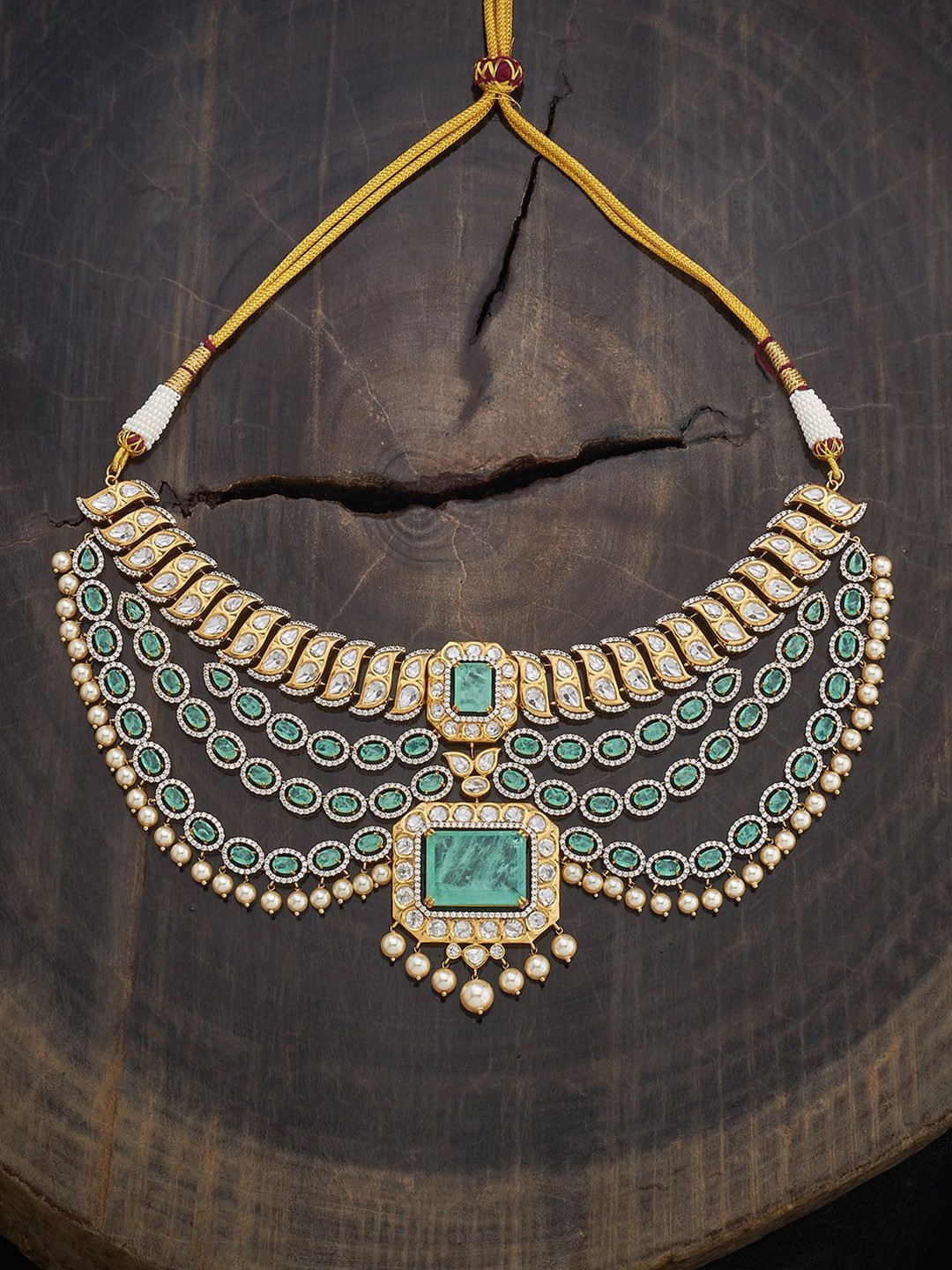 

Kushal's Fashion Jewellery Copper Mint Victorian-Plated Kundan Necklace, Gold