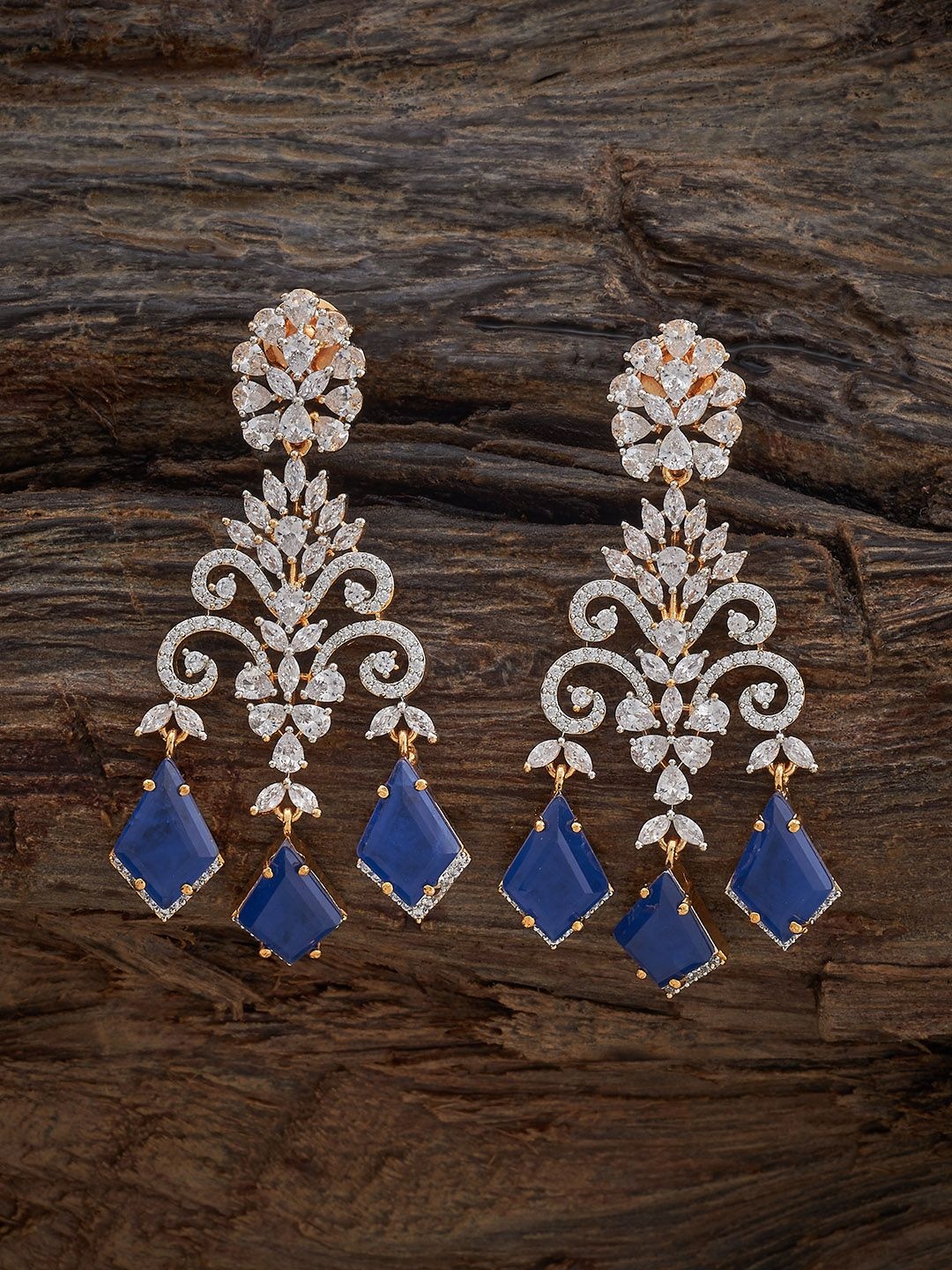 

Kushal's Fashion Jewellery Sapphire Classic Cubic Zircon Drop Earrings, Gold