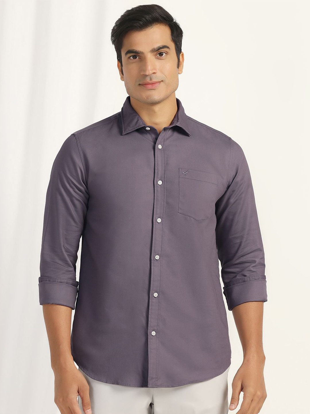 

Blackberrys Men India Slim Fit Spread Collar Solid Cotton Casual Shirt, Purple