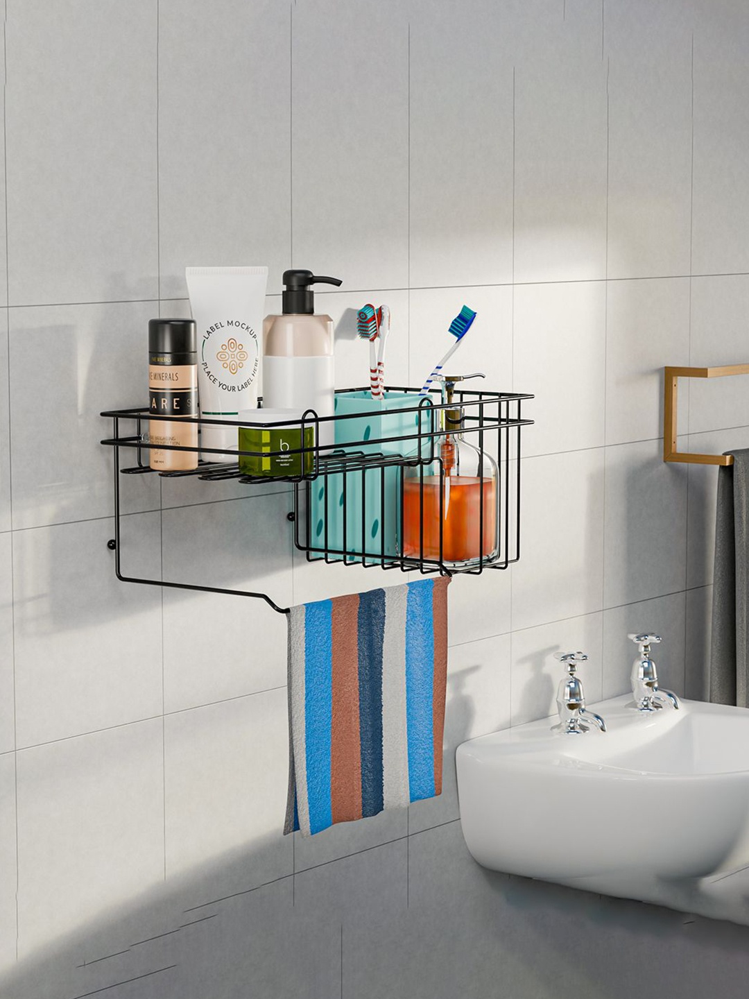 

Kuber Industries Black Shower Caddy Corner Shelves Bathroom Accessorie