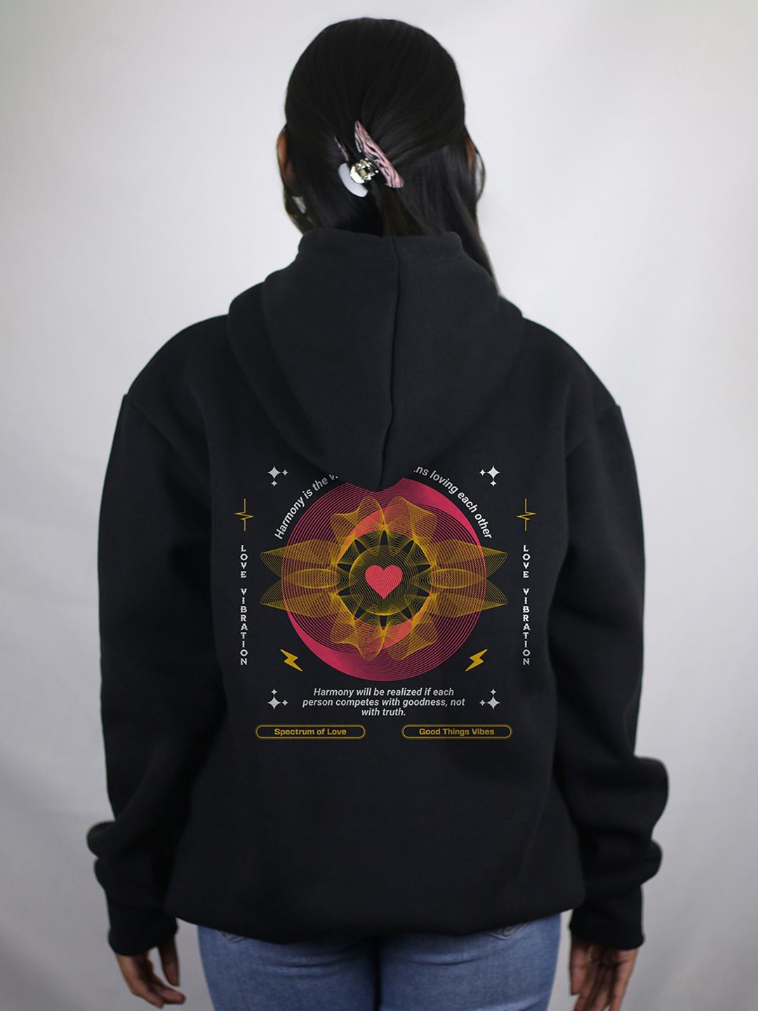 

EKSDEE Women Printed Hooded Sweatshirt, Black