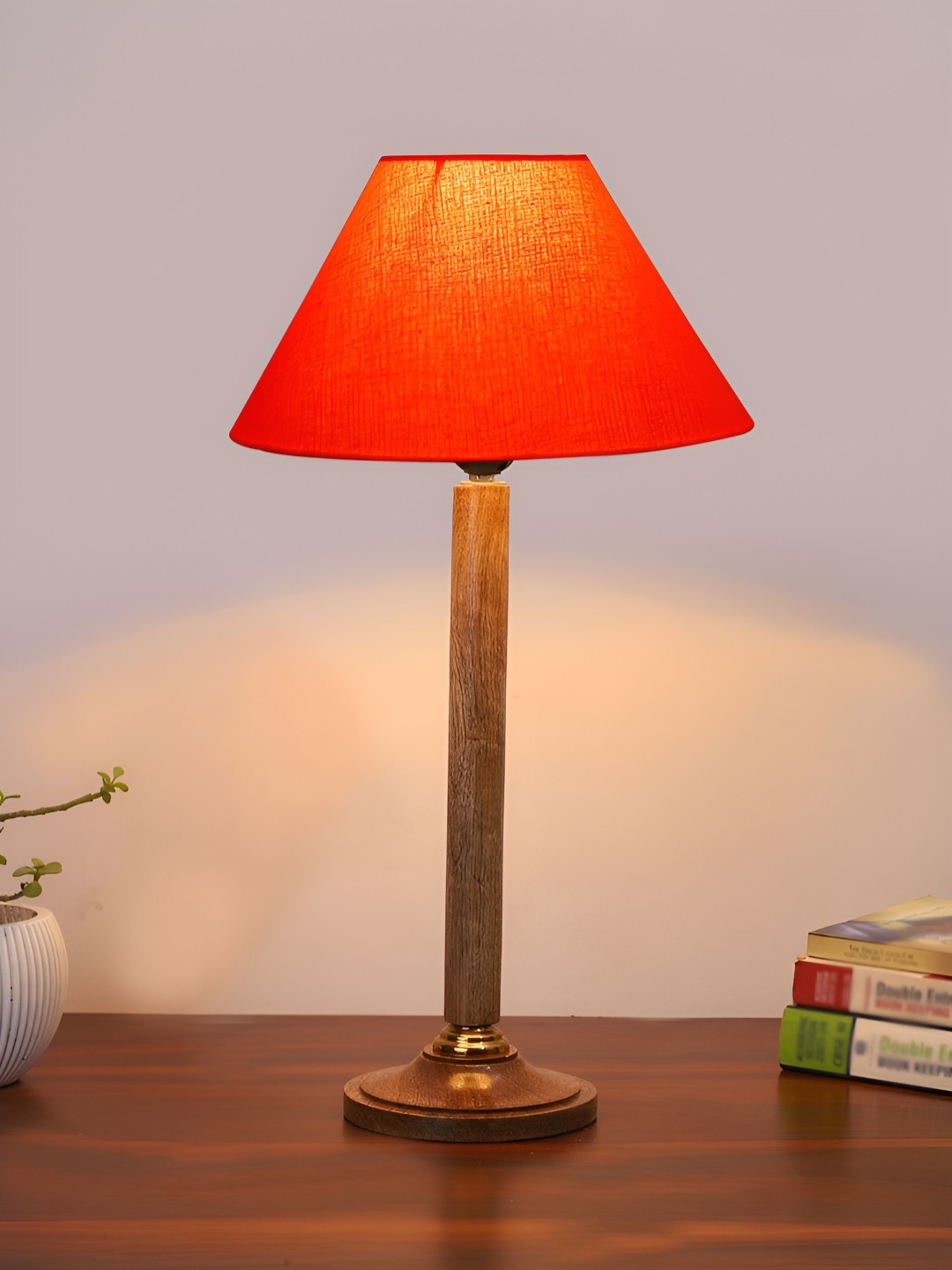 

Devansh Orange Colored & Brown Wooden Frustum Shaped Table Lamp