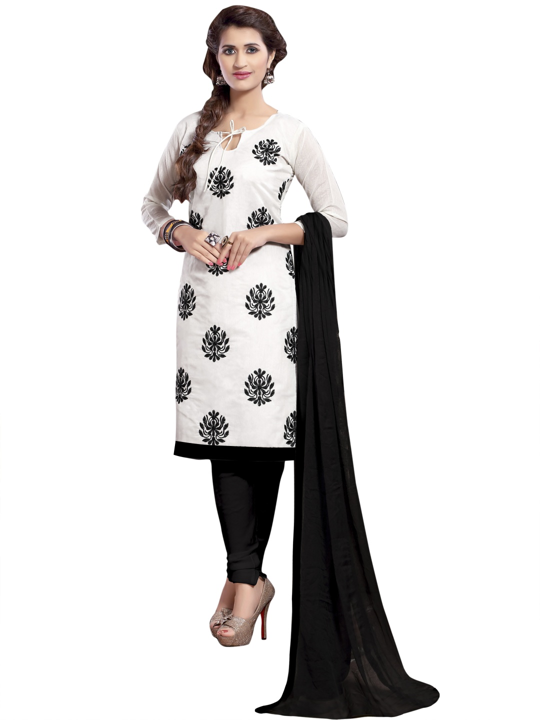 

HERE&NOW Floral Printed Unstitched Dress Material, White