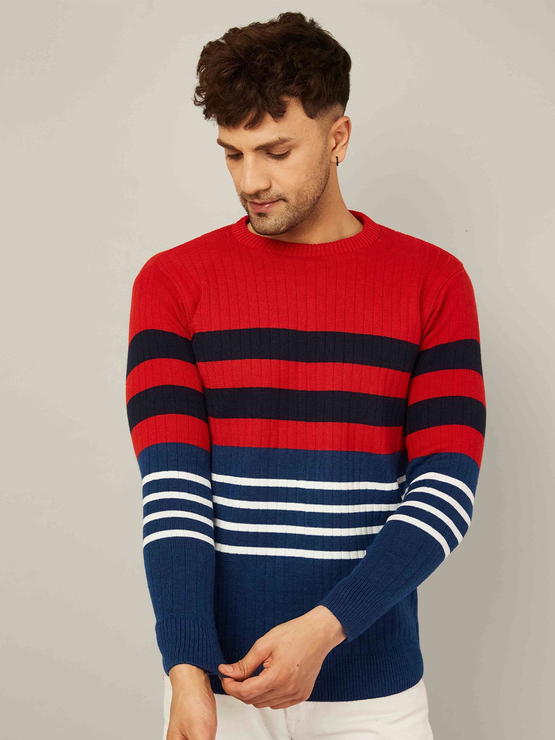 

Kveto style redefined Men Striped Pullover, Navy blue