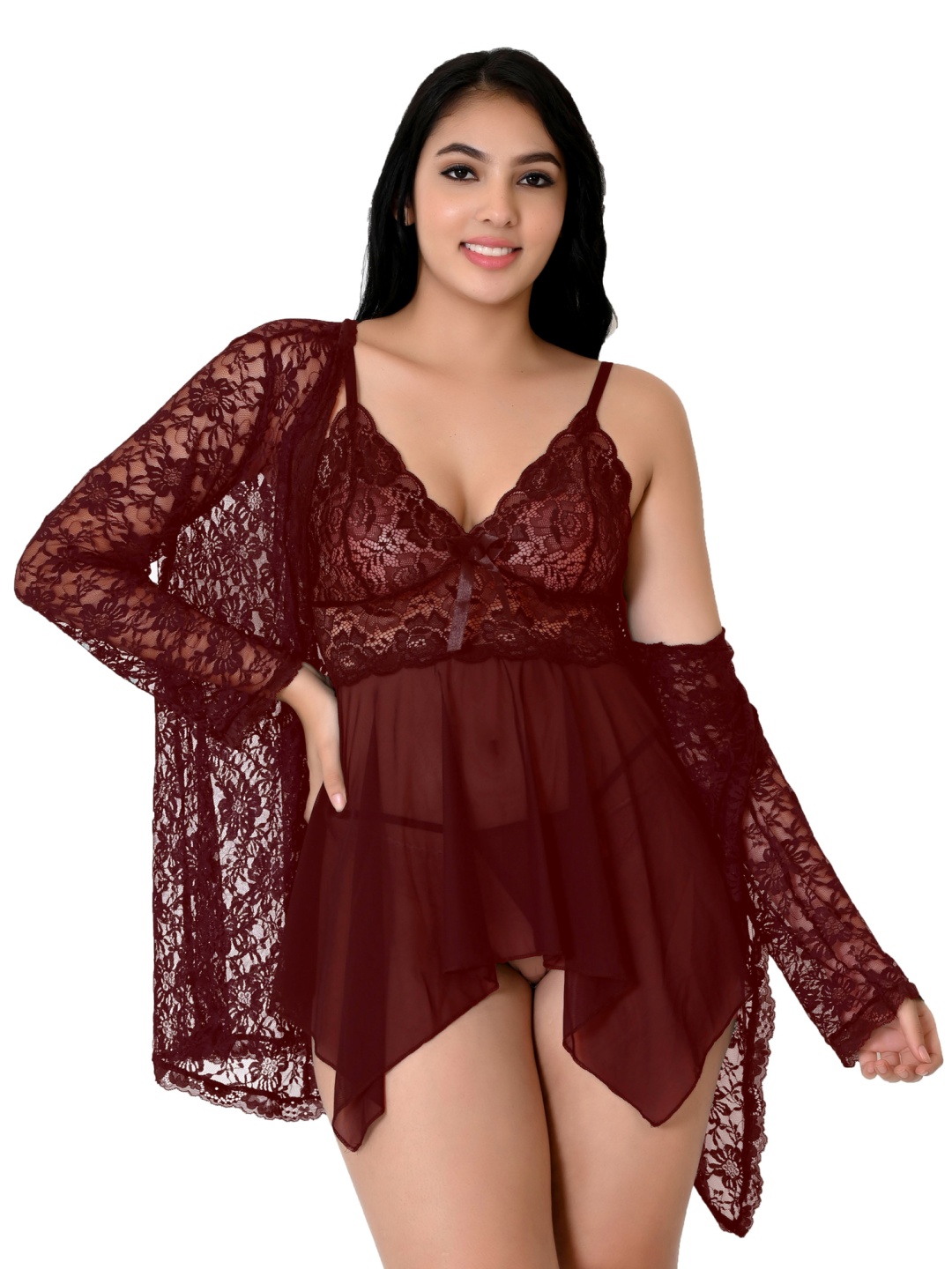 

chia fashions Net Baby Doll with Asymmetric, Maroon