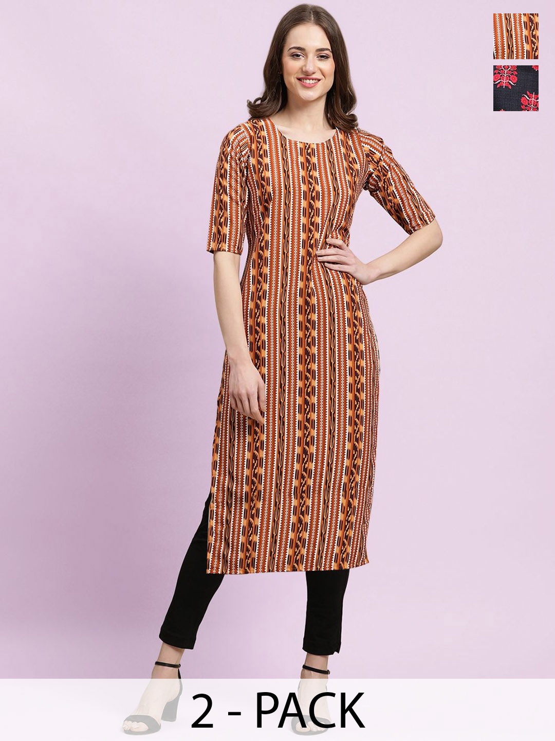 

Moda Rapido Brown & Black Selection Of 2 Ethnic Motifs Printed Straight Kurtas