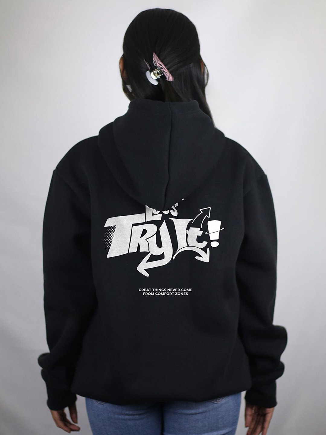 

EKSDEE Women Printed Hooded Sweatshirt, Black