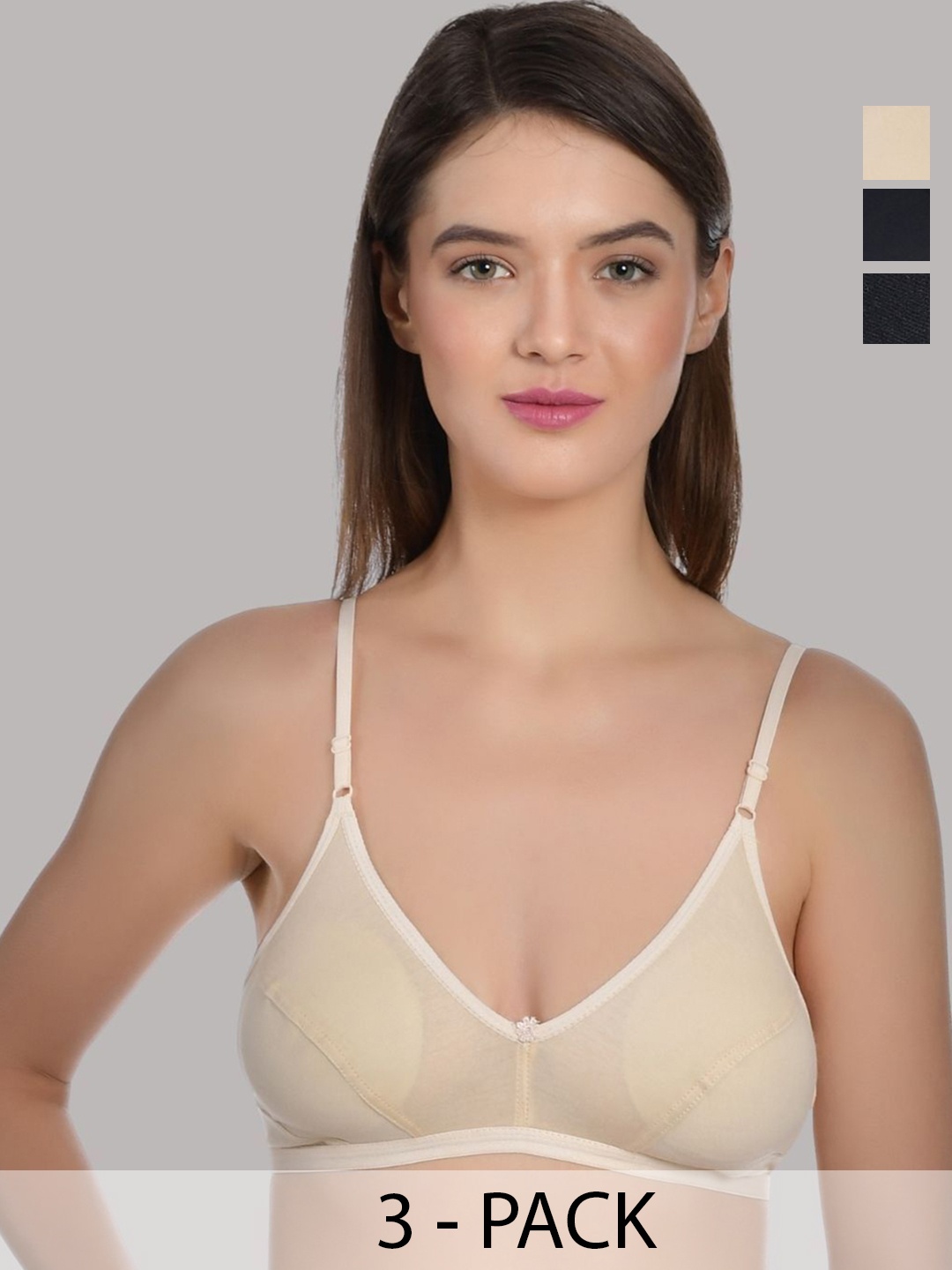 

Aimly Women Pack of 3 Medium Coverage Cotton T-Shirt Bra, Black