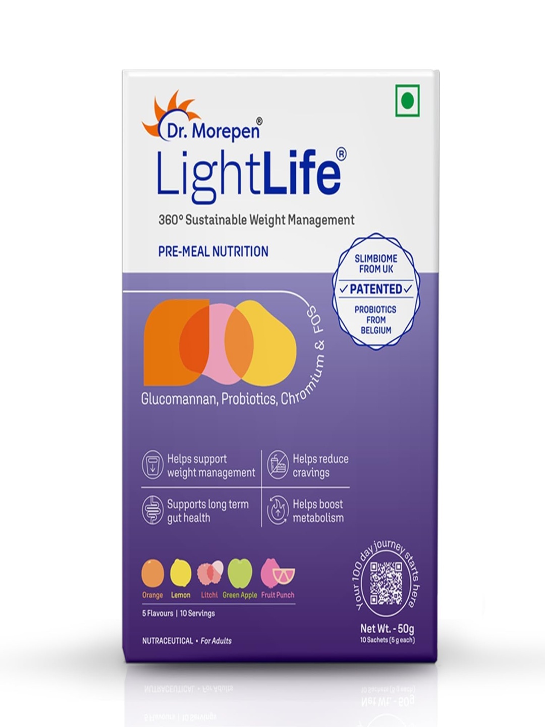 

Dr. Morepen LightLife Pre-Meal Nutrition Mix - 5 Flavors - 10 Sachets, White