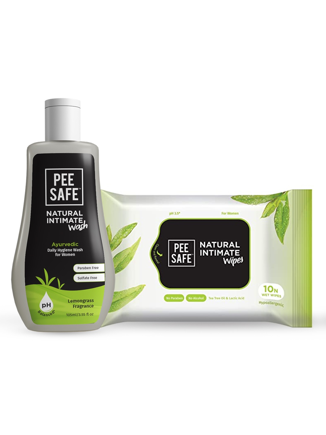 

PEESAFE Set Of 2 Intimate Wash- 105 ml & Natural Wipes- 10 Wipes, White