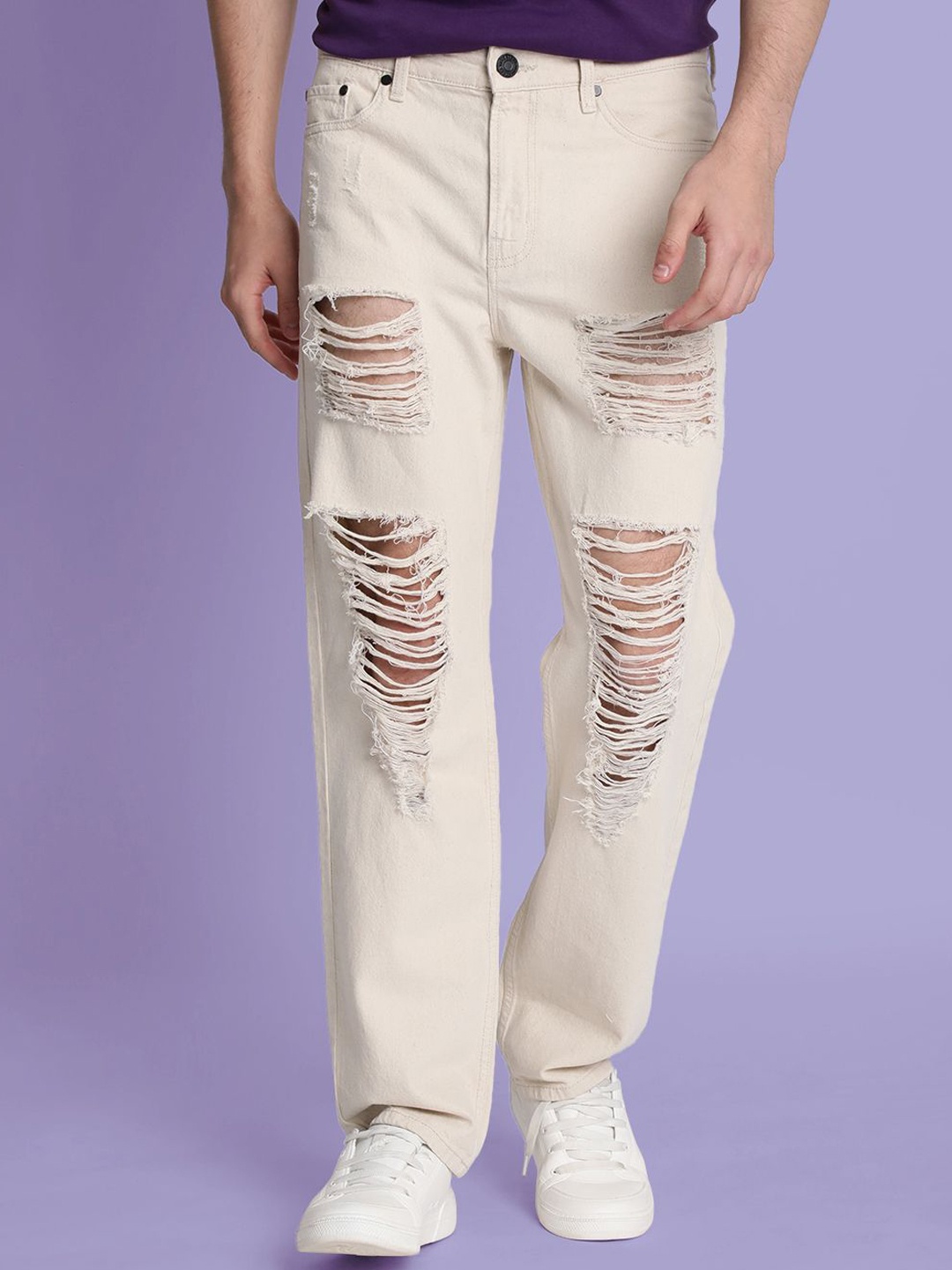 

Bene Kleed Men Straight Fit Mildly Distressed Jeans, Beige