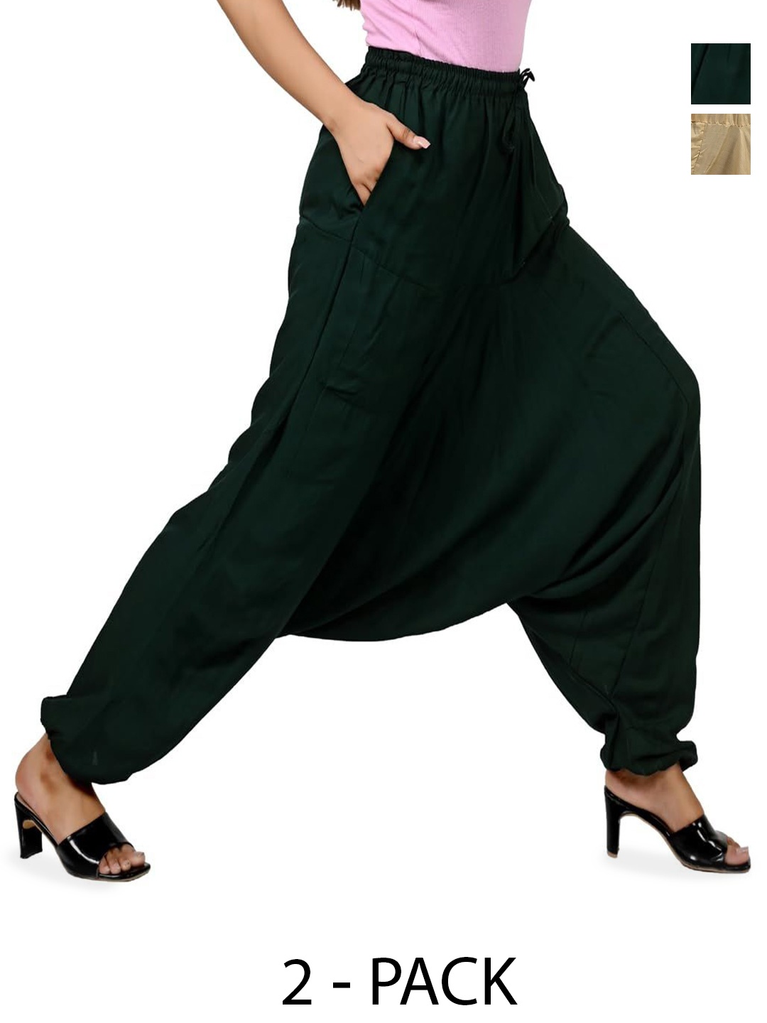 

NarNari Women Pack Of 2 Loose-Fit Harem Pants, Black