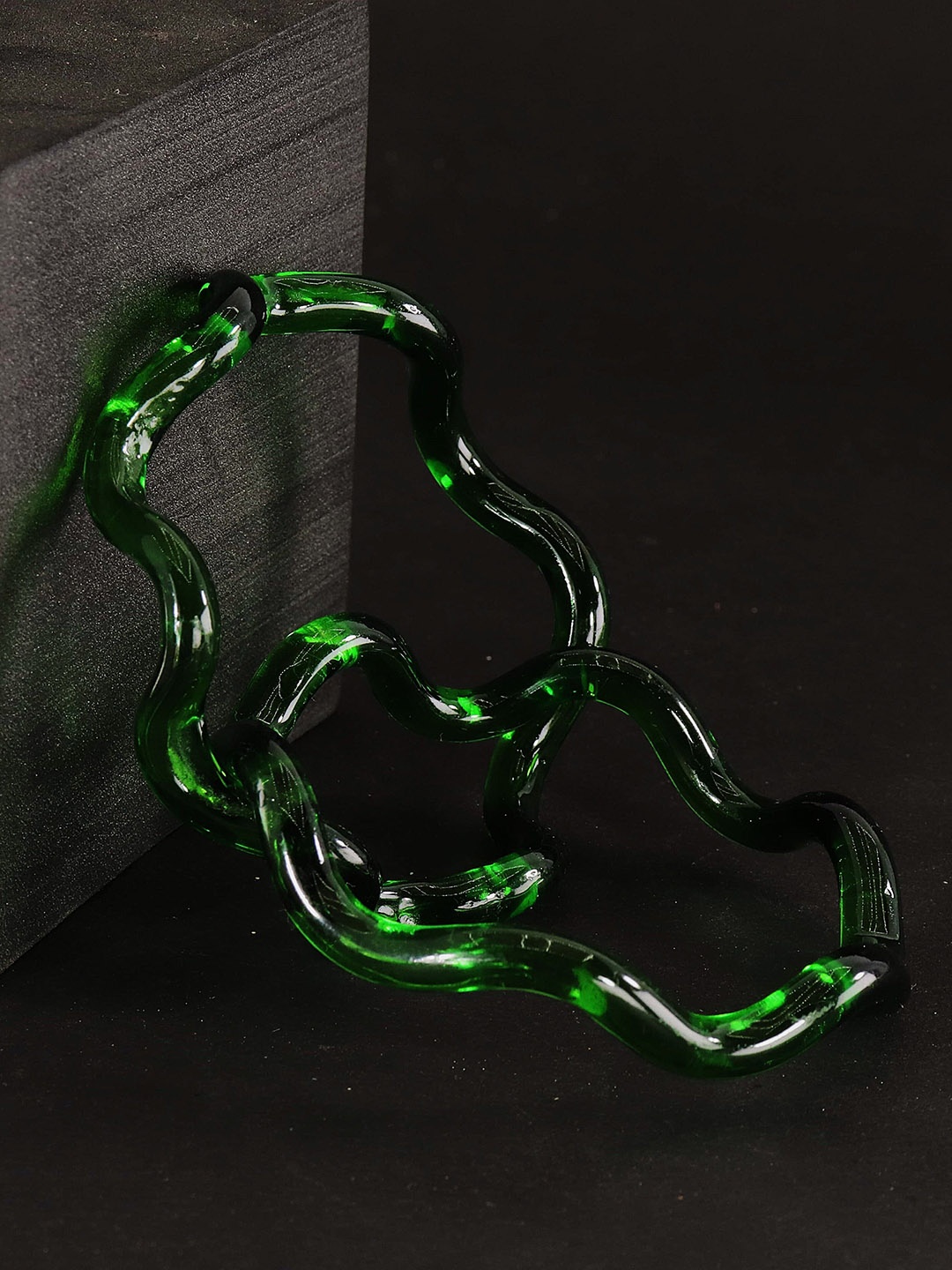 

NMII Set of 2 Zig Zag Crystal Glass Bangles, Green