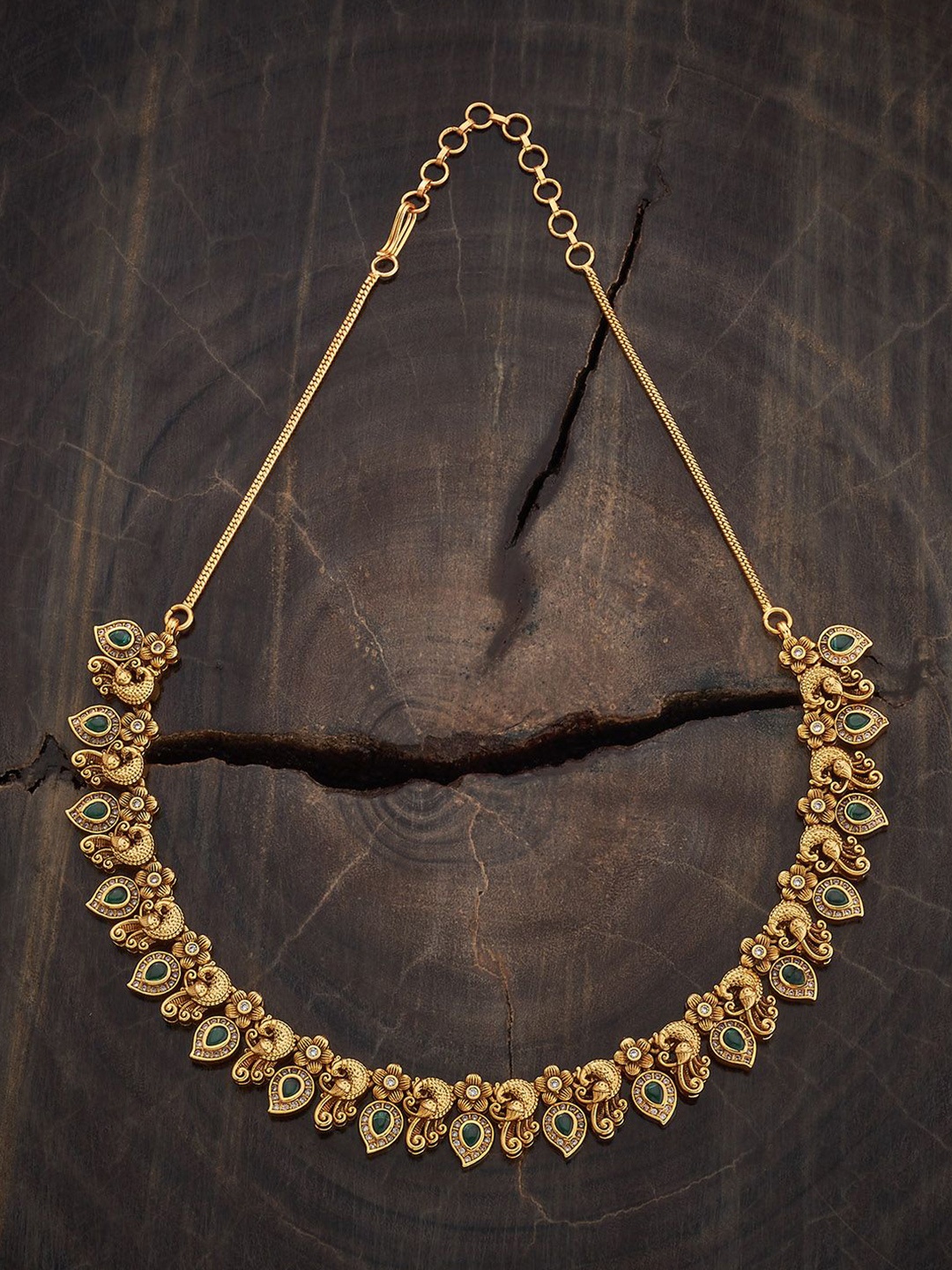 

Kushal's Fashion Jewellery Copper Ruby-Green Gold-Plated Antique Necklace