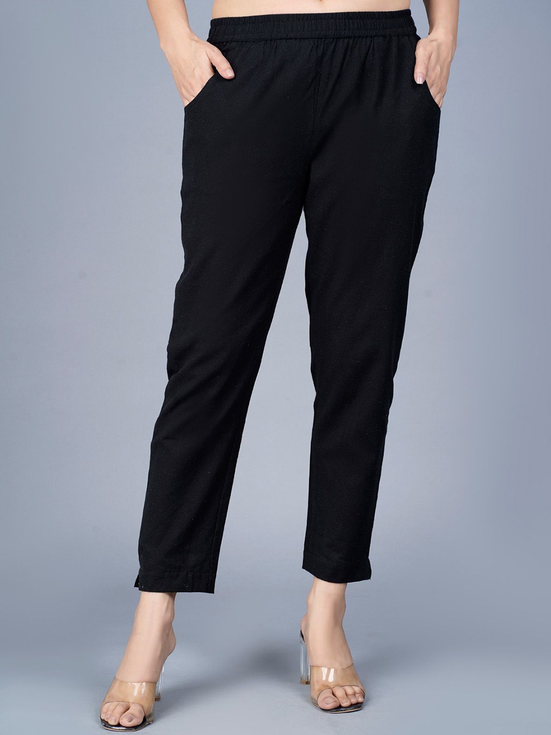 

GiftyBasket Women Cotton Regular Fit Trousers, Black