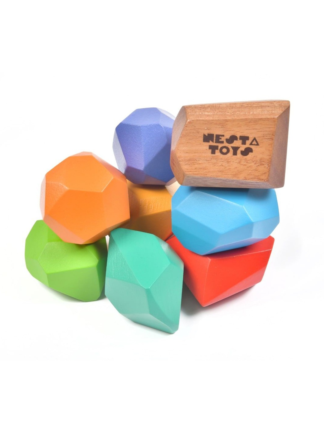 

NESTA TOYS 8 Pcs Montessori Wooden Rainbow Balancing Stones Stacking Toy, Orange
